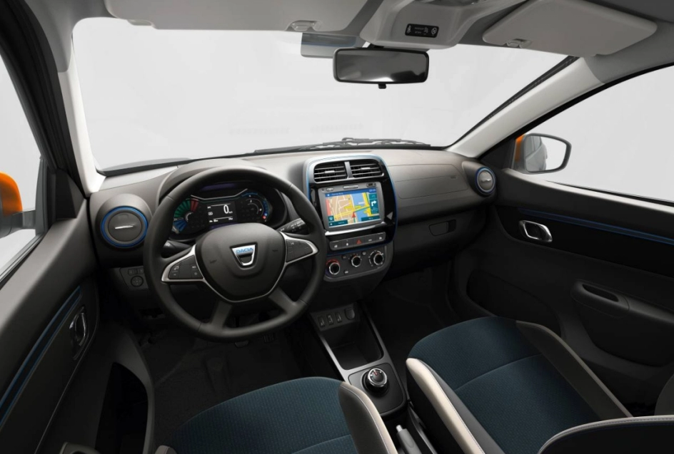 Voiture électrique Dacia Spring electric intérieur avant conducteur et passager